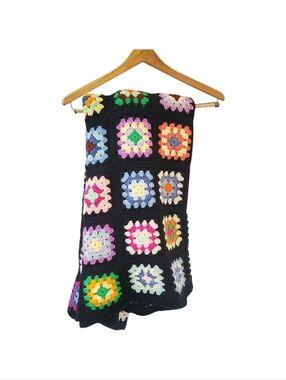 Vintage 70's Retro Handmade Granny Square Blanket 82" x 54" ~ Cottagecore~